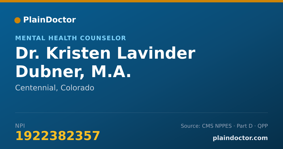 Shareable card for Kristen Lavinder Dubner, M.A. - Mental Health Counselor, Centennial, CO