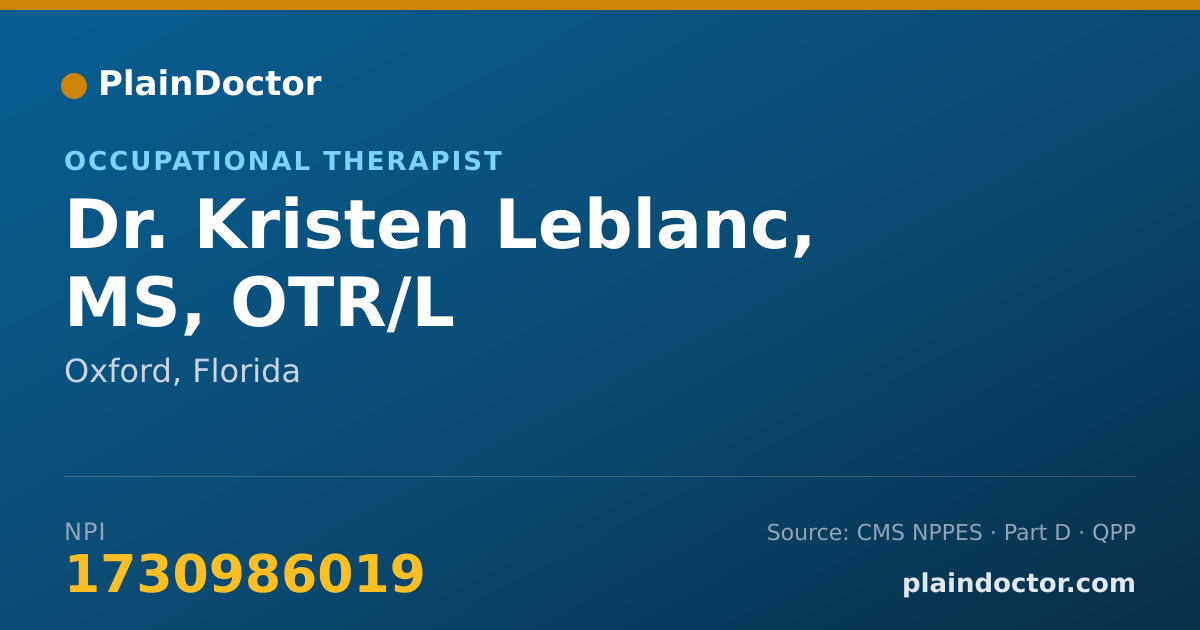 Shareable card for Kristen Leblanc, MS, OTR/L - Occupational Therapist, Oxford, FL