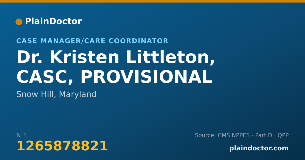 Shareable card for Kristen Littleton, CASC, PROVISIONAL - Case Manager/Care Coordinator, Snow Hill, MD