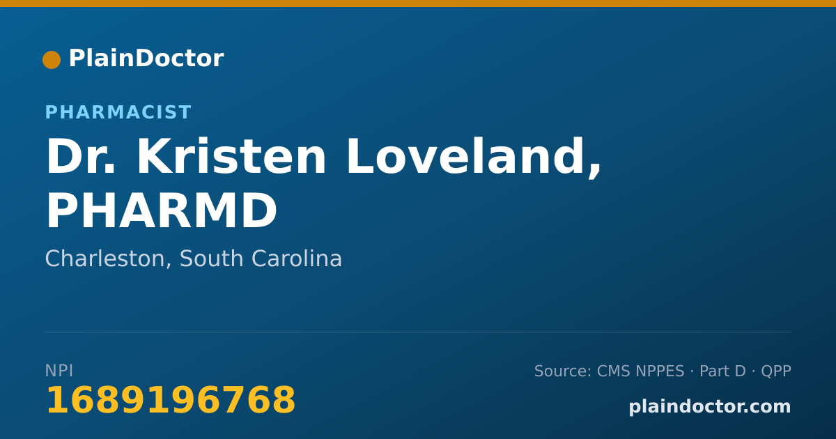 Shareable card for Kristen Loveland, PHARMD - Pharmacist, Charleston, SC