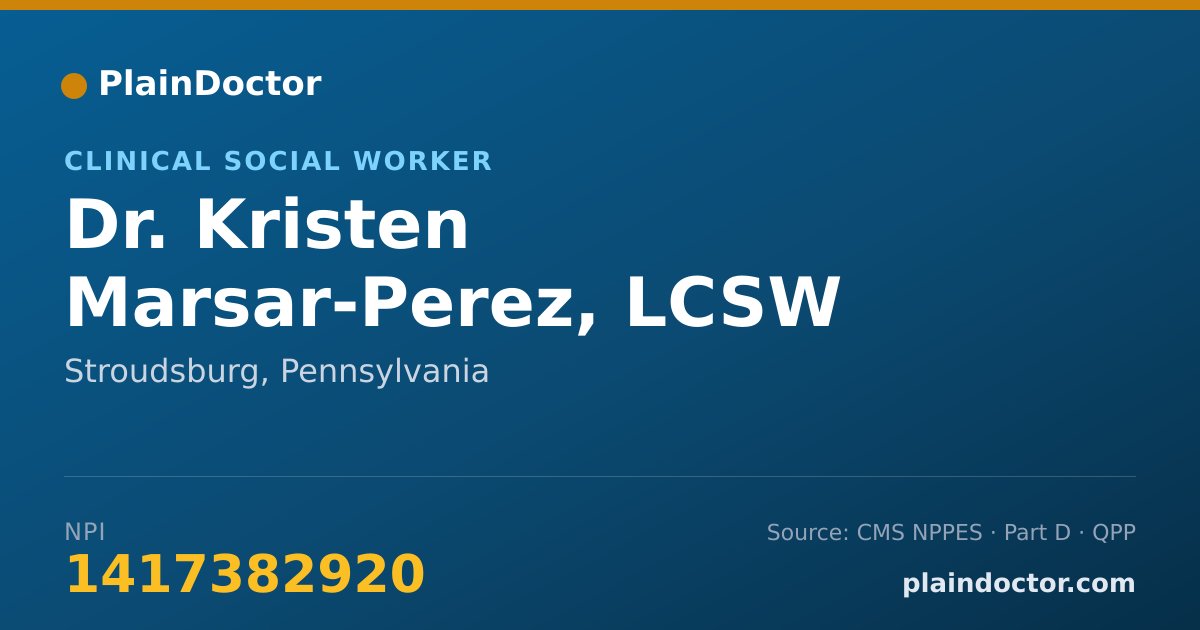 Shareable card for Kristen Marsar-Perez, LCSW - Clinical Social Worker, Stroudsburg, PA