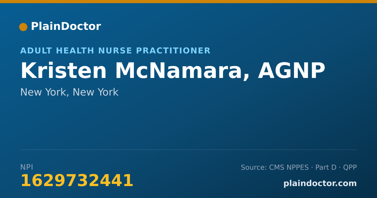 Shareable card for Kristen McNamara, AGNP - Adult Health Nurse Practitioner, New York, NY