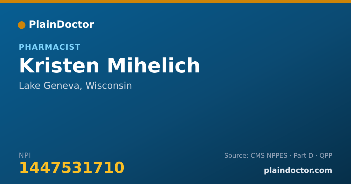 Shareable card for Kristen Mihelich - Pharmacist, Lake Geneva, WI