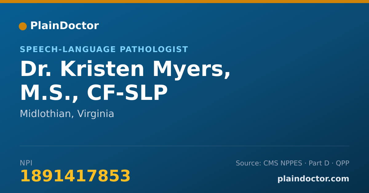 Shareable card for Kristen Myers, M.S., CF-SLP - Speech-Language Pathologist, Midlothian, VA