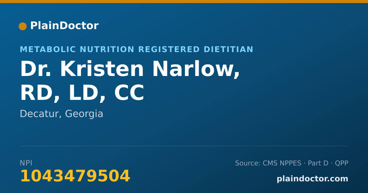 Shareable card for Kristen Narlow, RD, LD, CC - Metabolic Nutrition Registered Dietitian, Decatur, GA