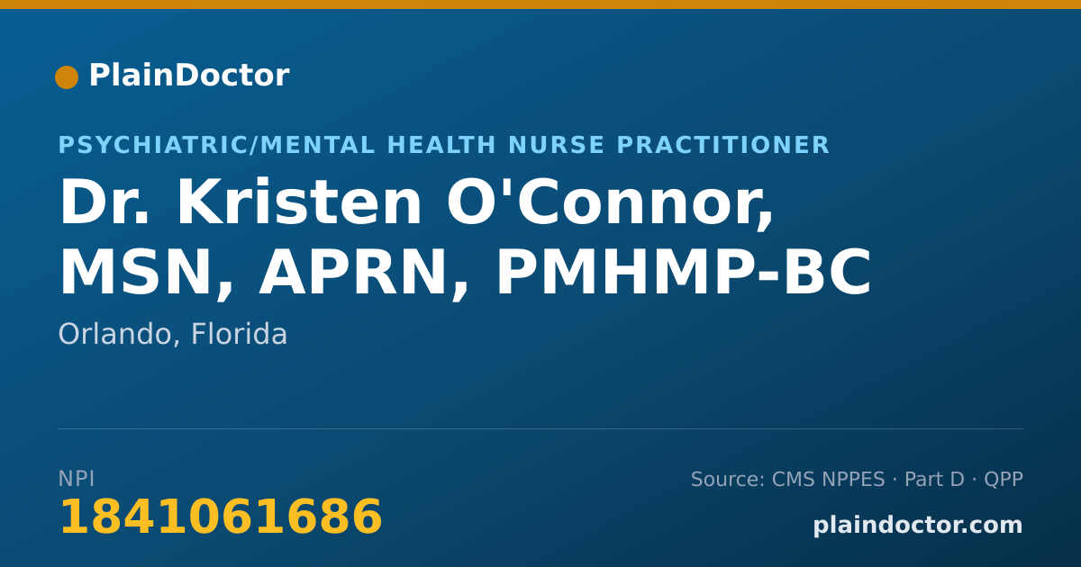 Shareable card for Kristen O'Connor, MSN, APRN, PMHMP-BC - Psychiatric/Mental Health Nurse Practitioner, Orlando, FL
