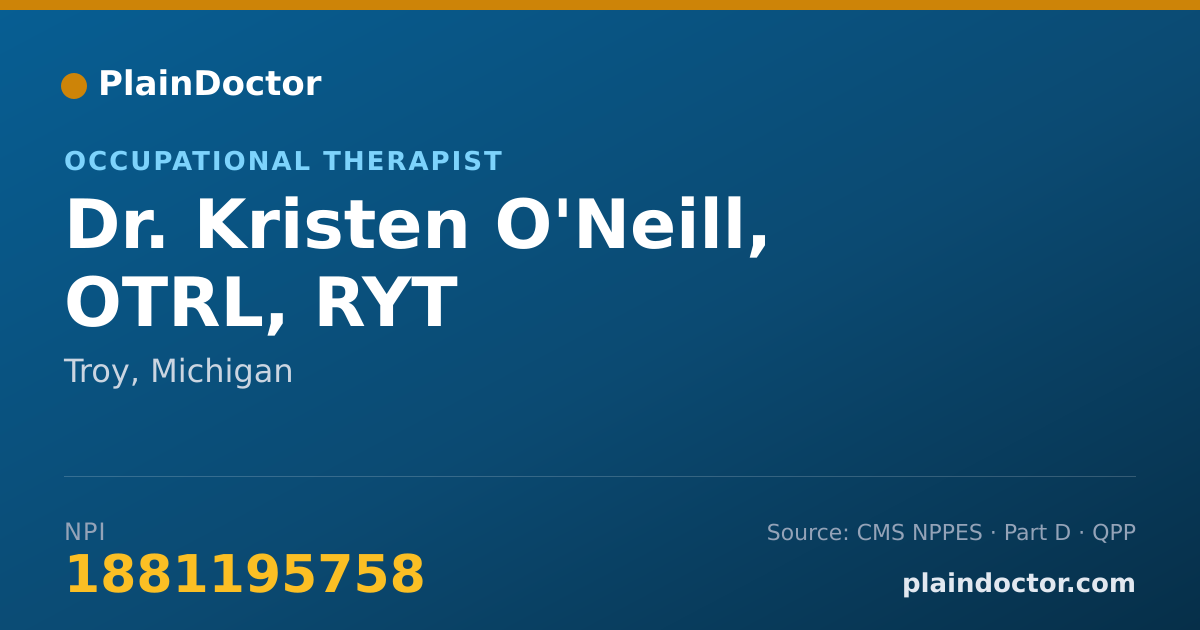 Shareable card for Kristen O'Neill, OTRL, RYT - Occupational Therapist, Troy, MI