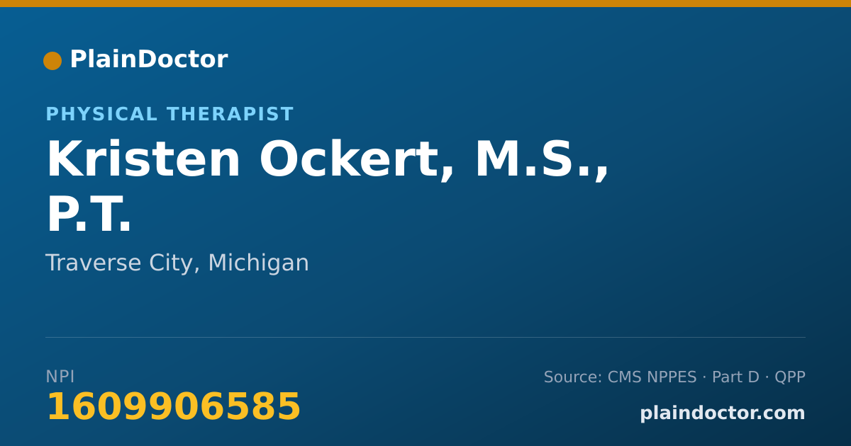 Shareable card for Kristen Ockert, M.S., P.T. - Physical Therapist, Traverse City, MI