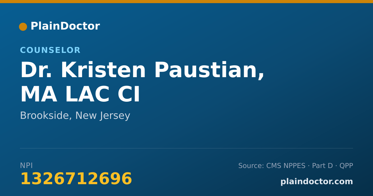 Shareable card for Kristen Paustian, MA LAC CI - Counselor, Brookside, NJ