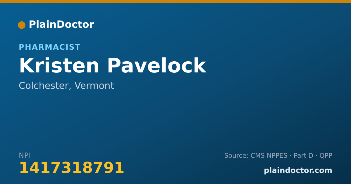 Shareable card for Kristen Pavelock - Pharmacist, Colchester, VT