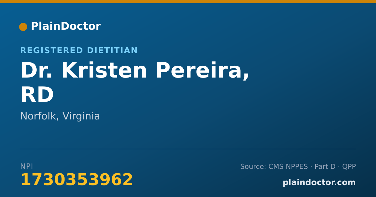 Shareable card for Kristen Pereira, RD - Registered Dietitian, Norfolk, VA