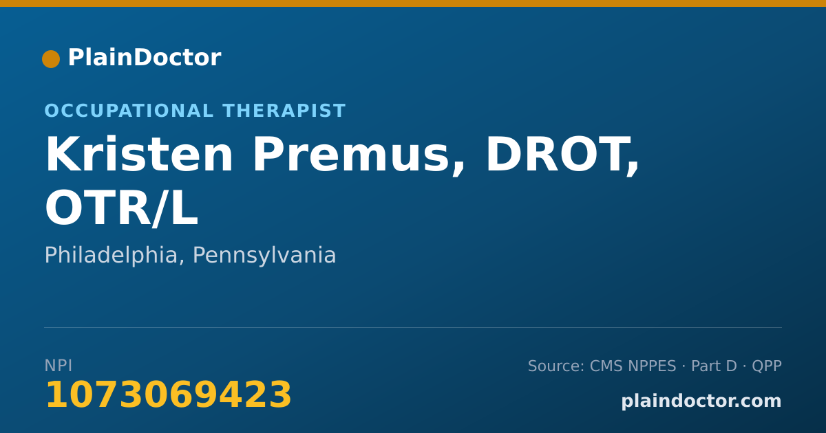 Shareable card for Kristen Premus, DROT, OTR/L - Occupational Therapist, Philadelphia, PA