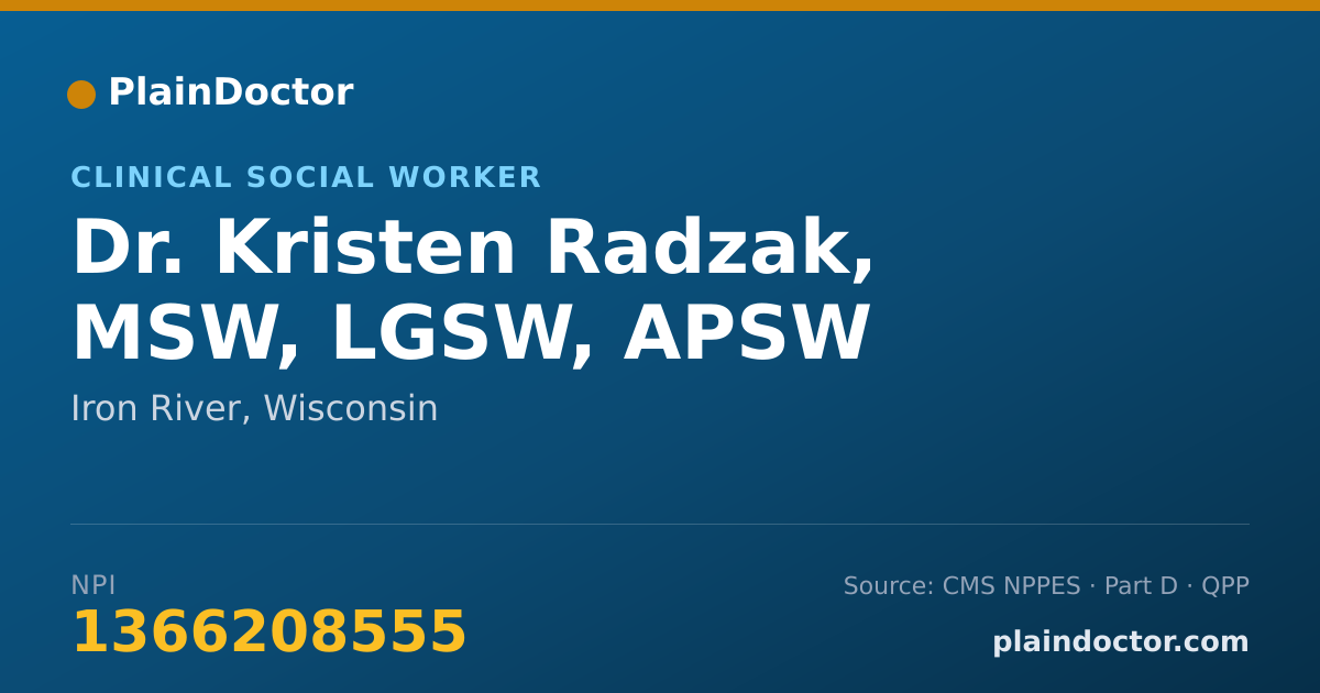Shareable card for Kristen Radzak, MSW, LGSW, APSW - Clinical Social Worker, Iron River, WI