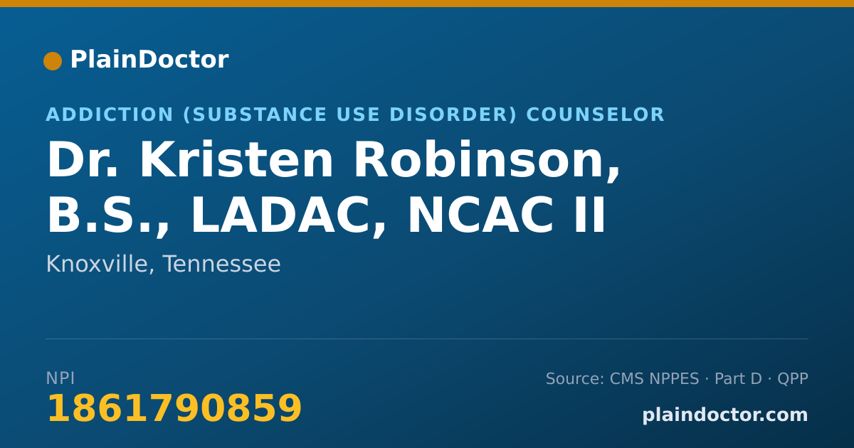 Shareable card for Kristen Robinson, B.S., LADAC, NCAC II - Addiction (Substance Use Disorder) Counselor, Knoxville, TN