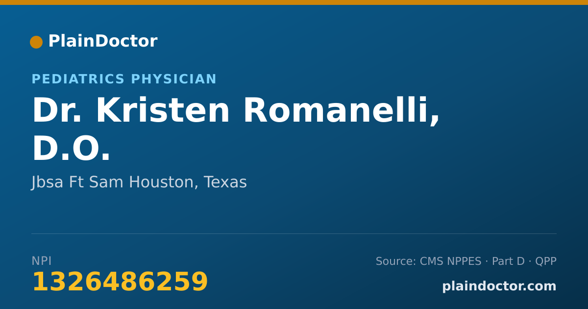 Shareable card for Kristen Romanelli, D.O. - Pediatrics Physician, Jbsa Ft Sam Houston, TX