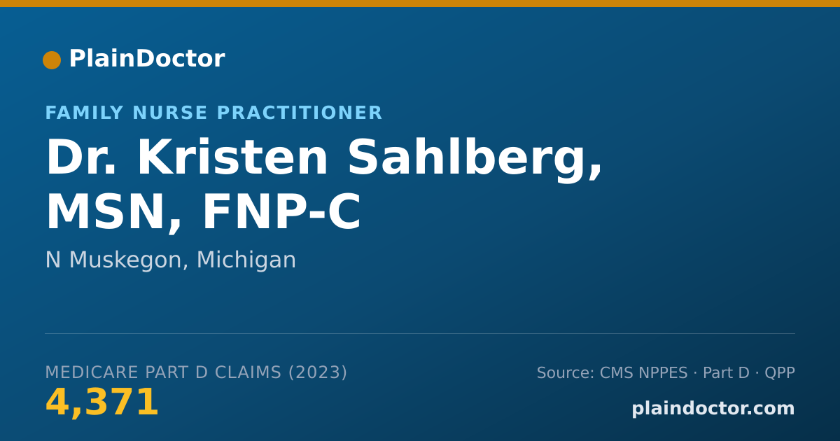 Shareable card for Kristen Sahlberg, MSN, FNP-C - Family Nurse Practitioner, N Muskegon, MI