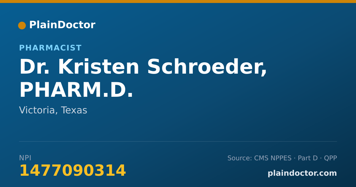 Shareable card for Kristen Schroeder, PHARM.D. - Pharmacist, Victoria, TX