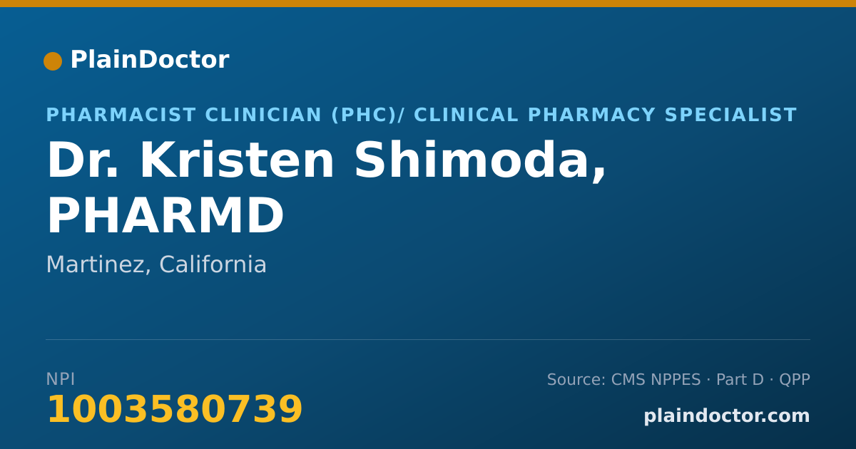 Shareable card for Kristen Shimoda, PHARMD - Pharmacist Clinician (PhC)/ Clinical Pharmacy Specialist, Martinez, CA