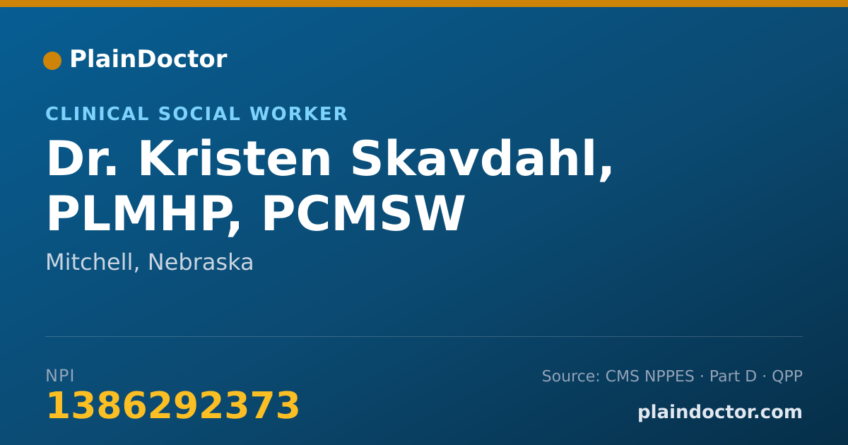 Shareable card for Kristen Skavdahl, PLMHP, PCMSW - Clinical Social Worker, Mitchell, NE