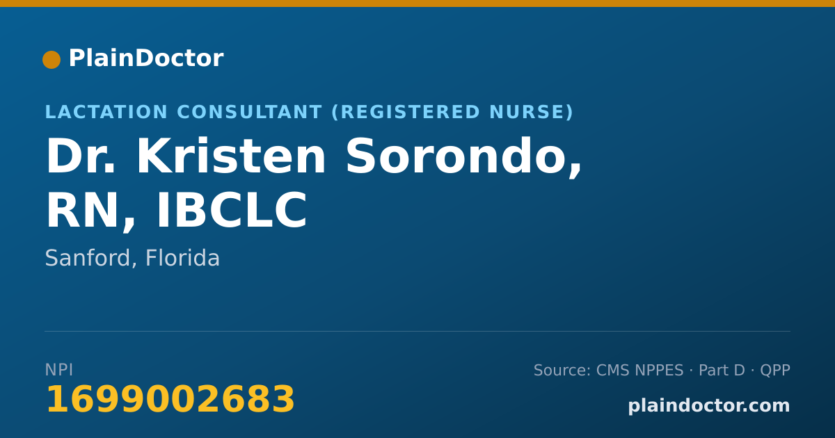 Shareable card for Kristen Sorondo, RN, IBCLC - Lactation Consultant (Registered Nurse), Sanford, FL
