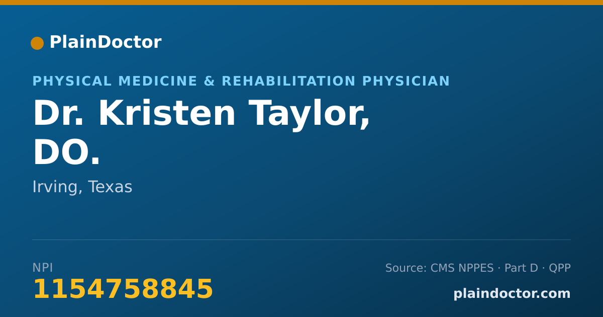Shareable card for Kristen Taylor, DO. - Physical Medicine & Rehabilitation Physician, Irving, TX