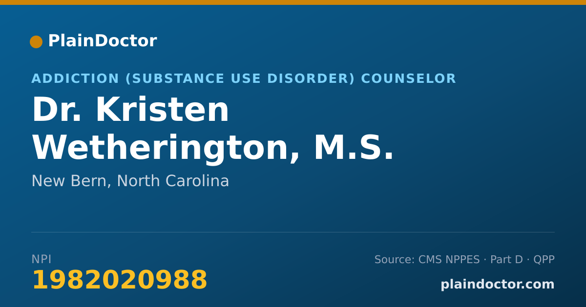 Shareable card for Kristen Wetherington, M.S. - Addiction (Substance Use Disorder) Counselor, New Bern, NC