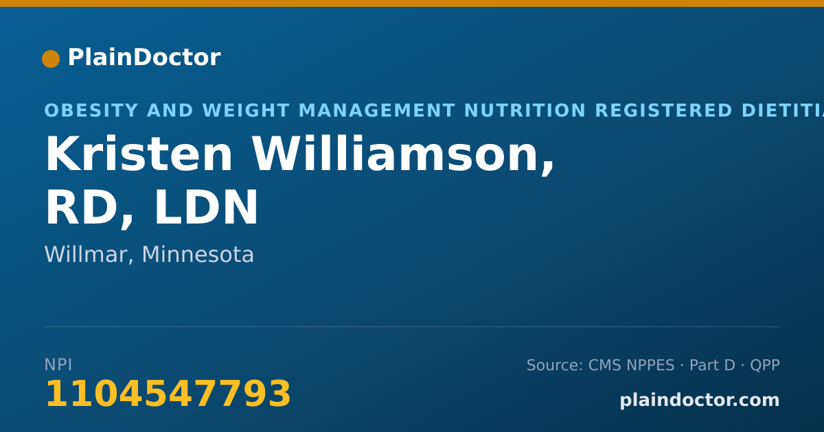 Shareable card for Kristen Williamson, RD, LDN - Obesity and Weight Management Nutrition Registered Dietitian, Willmar, MN