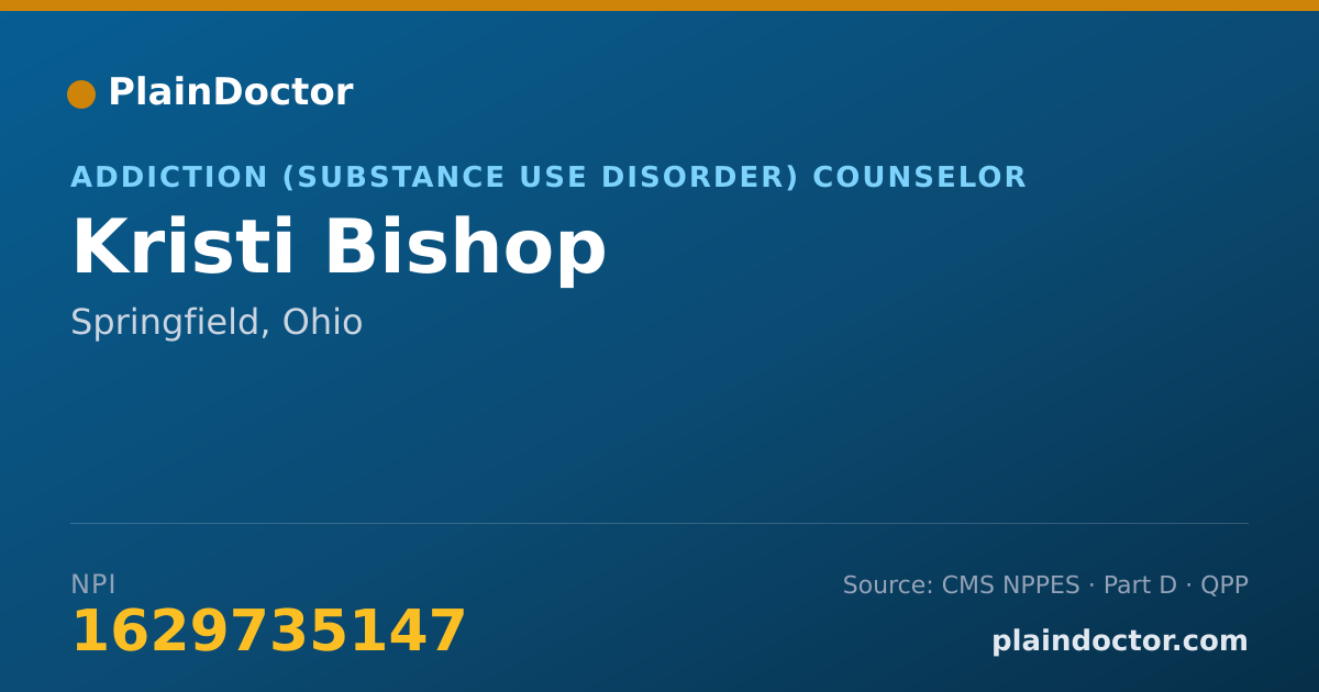 Shareable card for Kristi Bishop - Addiction (Substance Use Disorder) Counselor, Springfield, OH