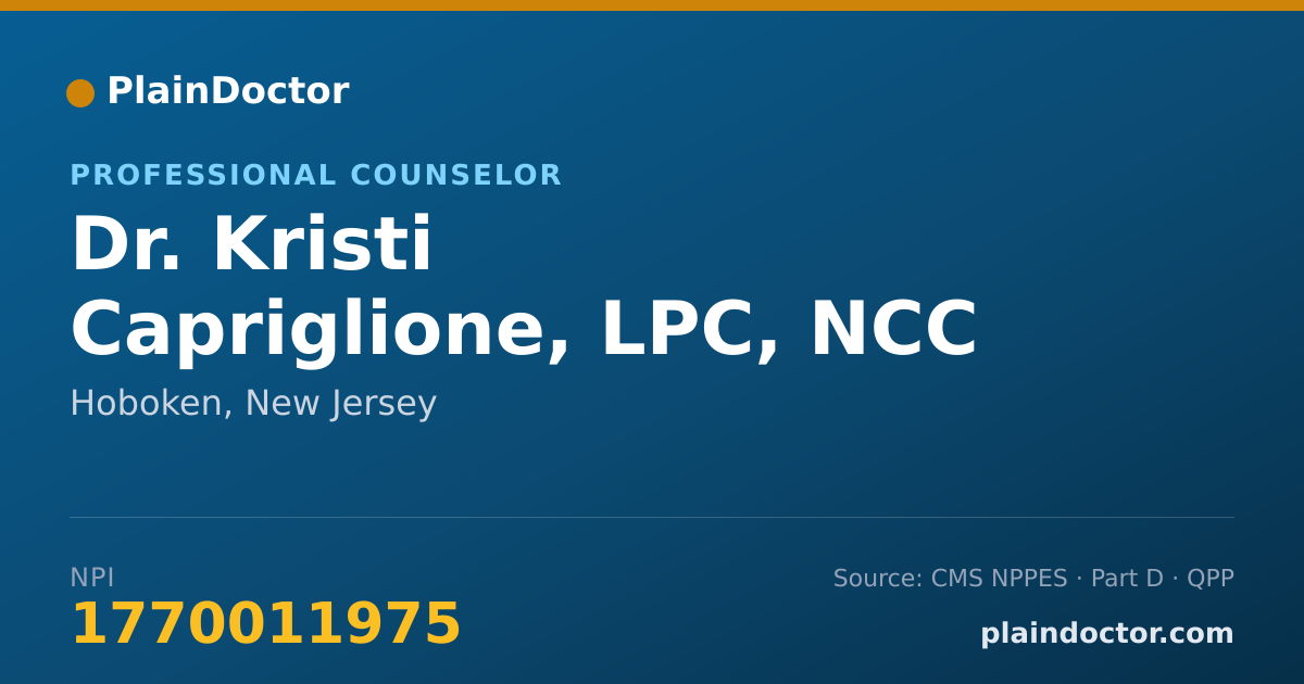Shareable card for Kristi Capriglione, LPC, NCC - Professional Counselor, Hoboken, NJ