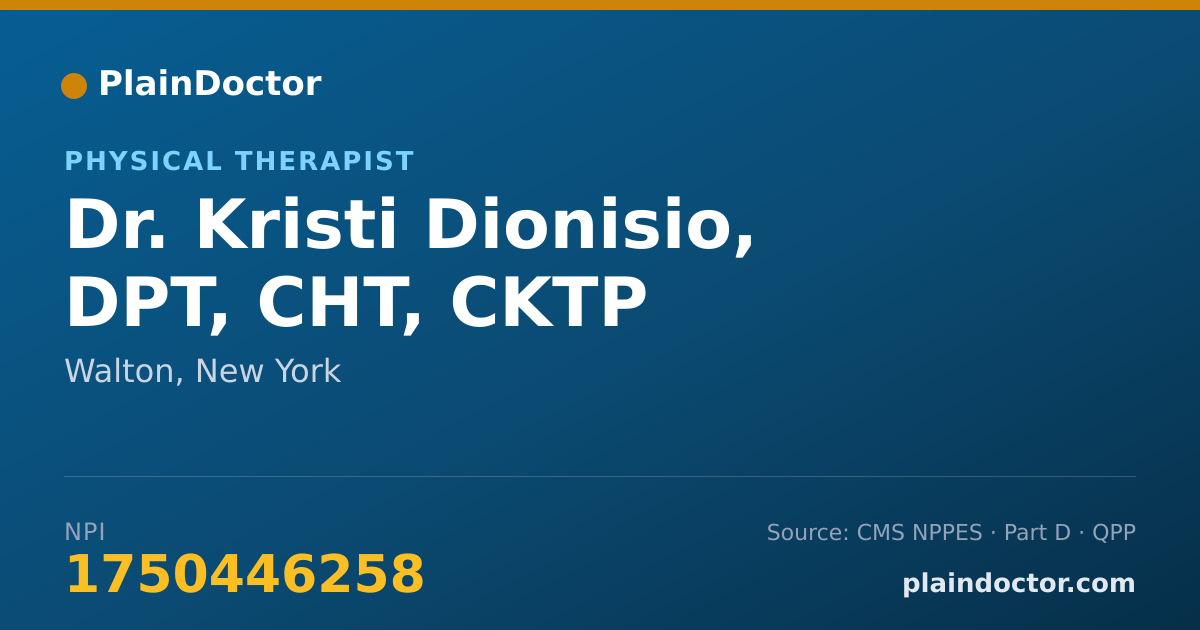 Shareable card for Kristi Dionisio, DPT, CHT, CKTP - Physical Therapist, Walton, NY