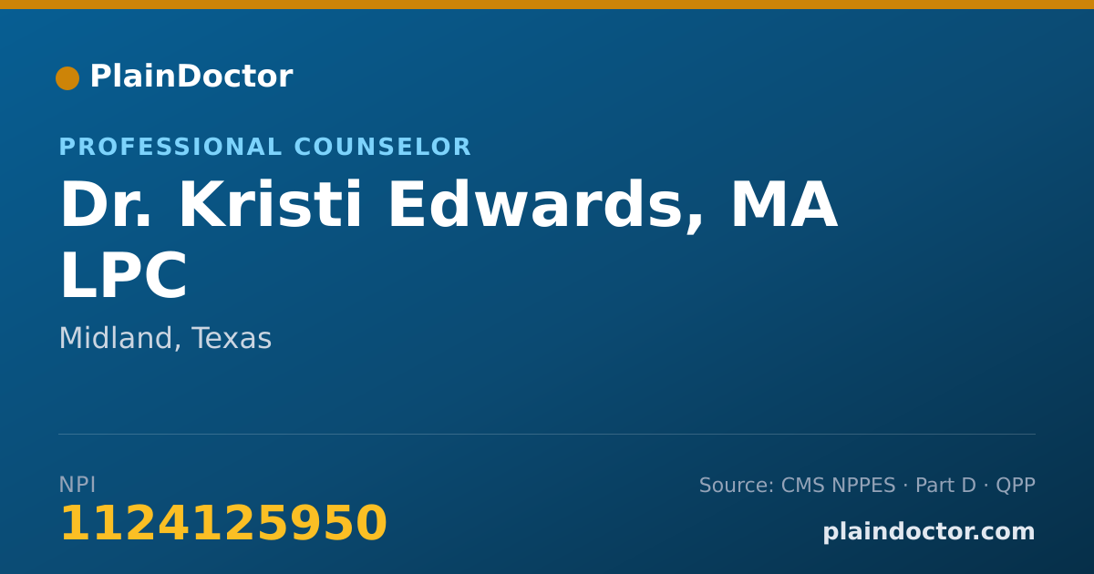 Shareable card for Kristi Edwards, MA LPC - Professional Counselor, Midland, TX