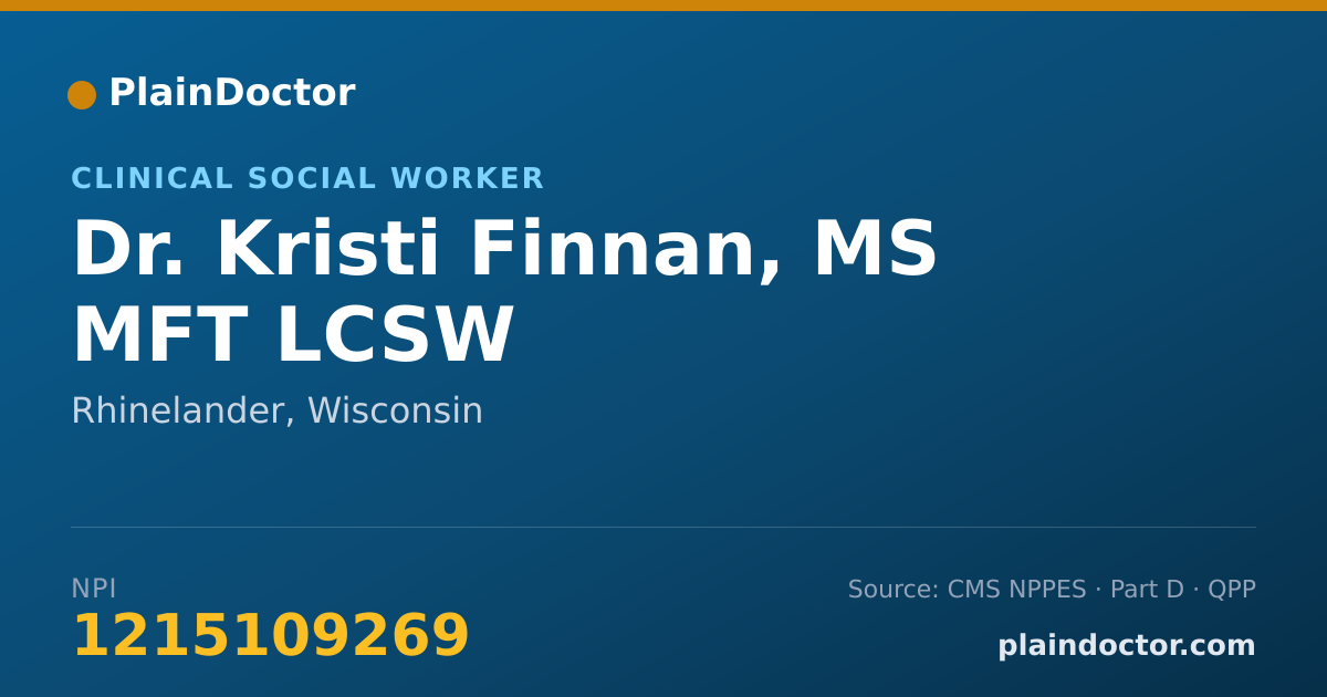 Shareable card for Kristi Finnan, MS MFT LCSW - Clinical Social Worker, Rhinelander, WI