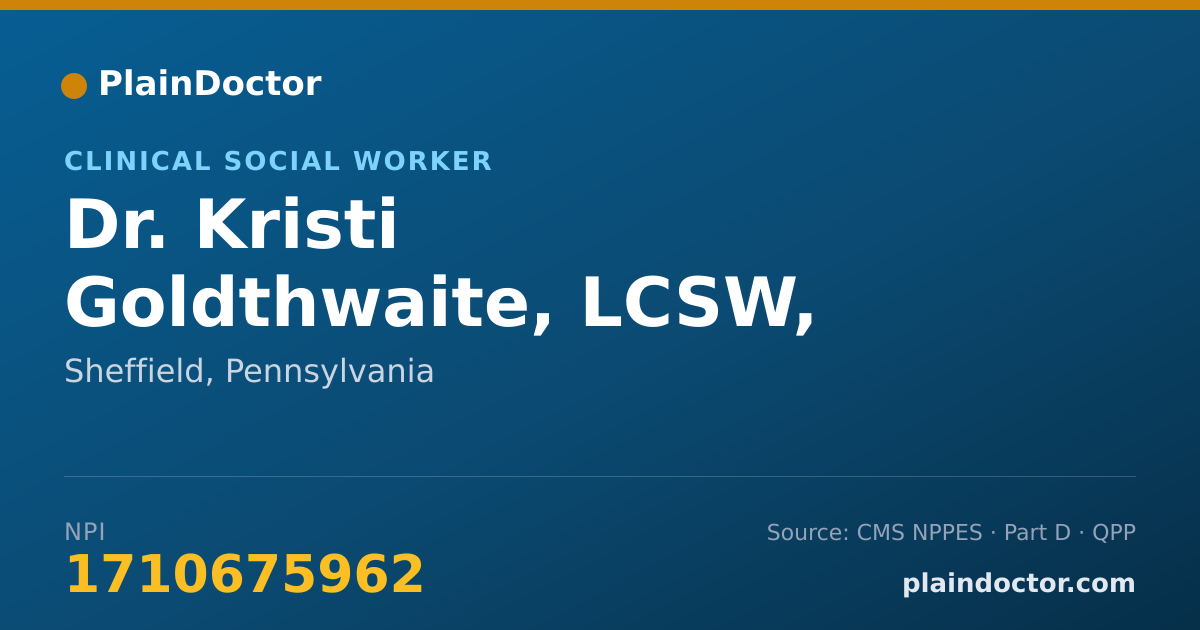 Shareable card for Kristi Goldthwaite, LCSW, CADC - Clinical Social Worker, Sheffield, PA