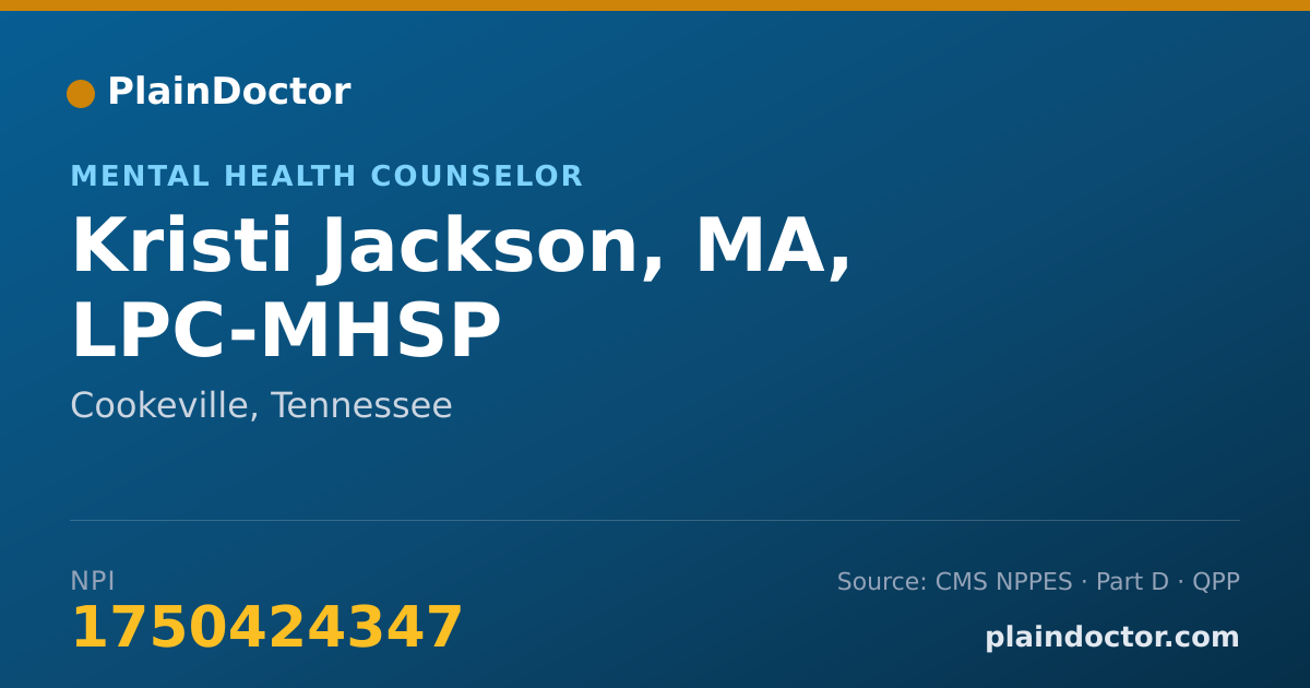 Shareable card for Kristi Jackson, MA, LPC-MHSP - Mental Health Counselor, Cookeville, TN