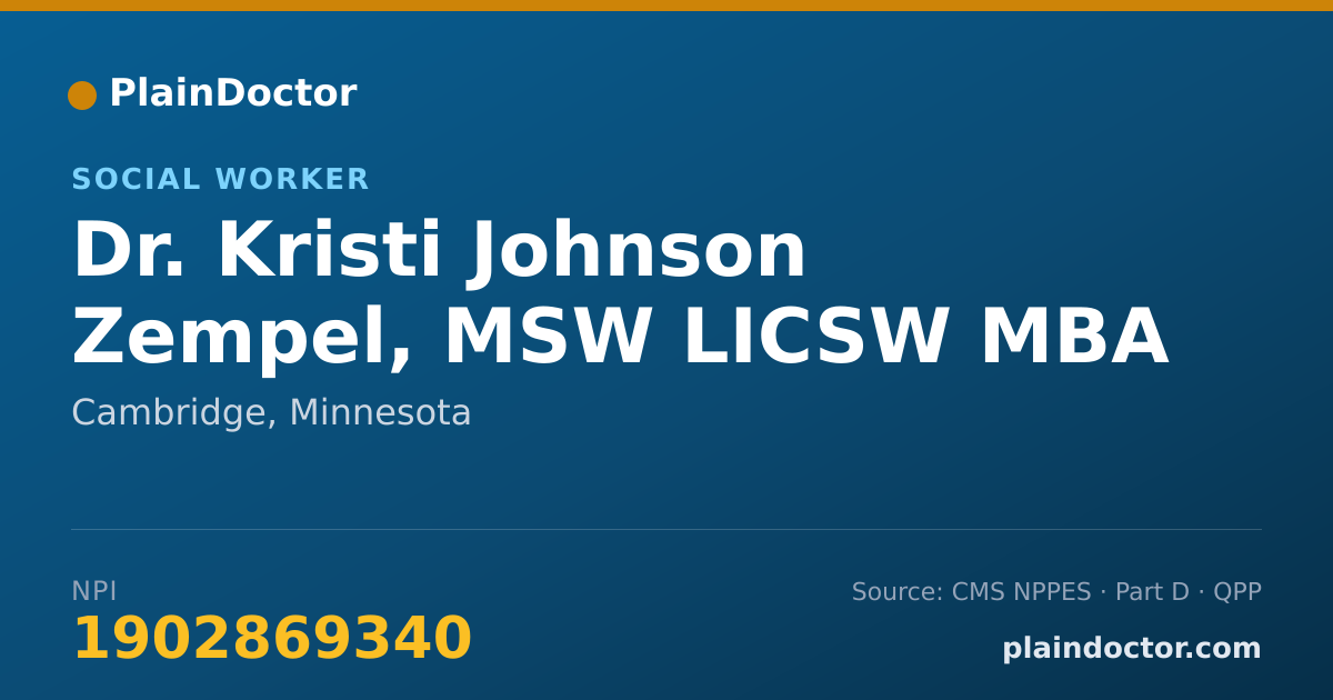 Shareable card for Kristi Johnson Zempel, MSW LICSW MBA - Social Worker, Cambridge, MN