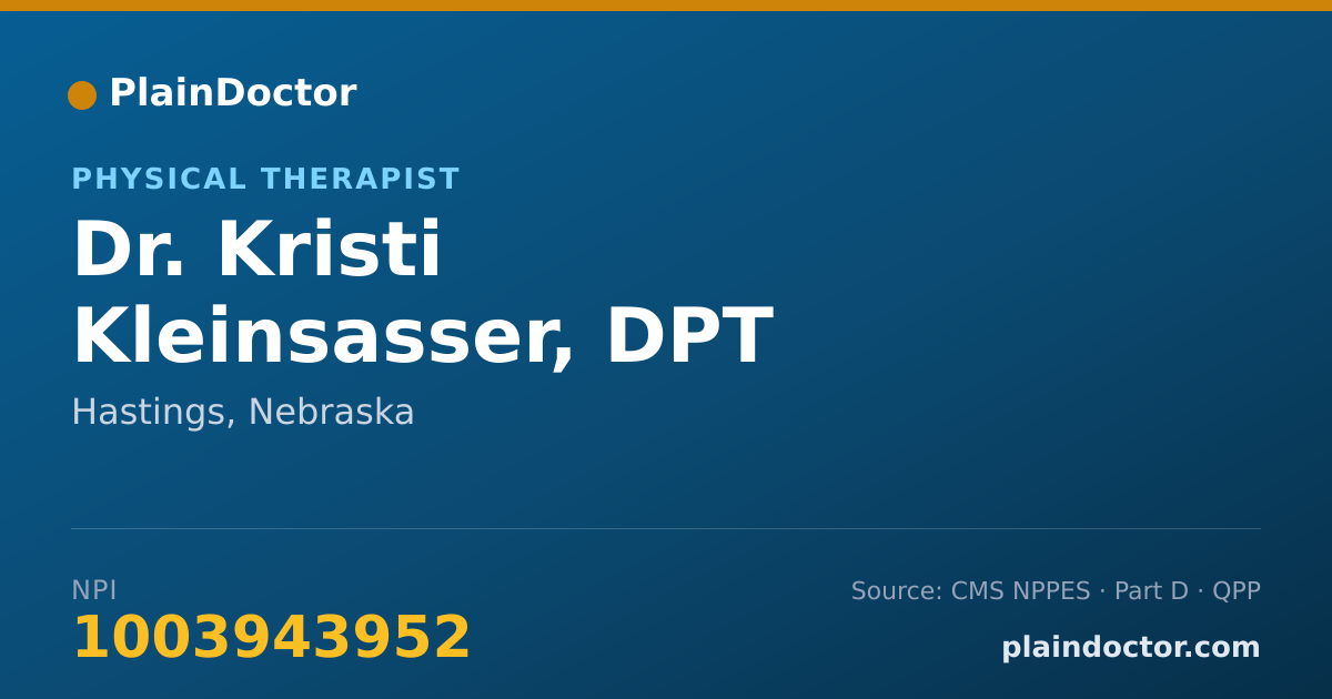 Shareable card for Kristi Kleinsasser, DPT - Physical Therapist, Hastings, NE