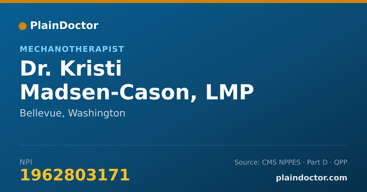 Shareable card for Kristi Madsen-Cason, LMP - Mechanotherapist, Bellevue, WA