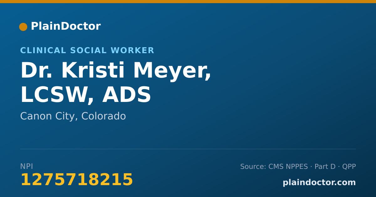 Shareable card for Kristi Meyer, LCSW, ADS - Clinical Social Worker, Canon City, CO
