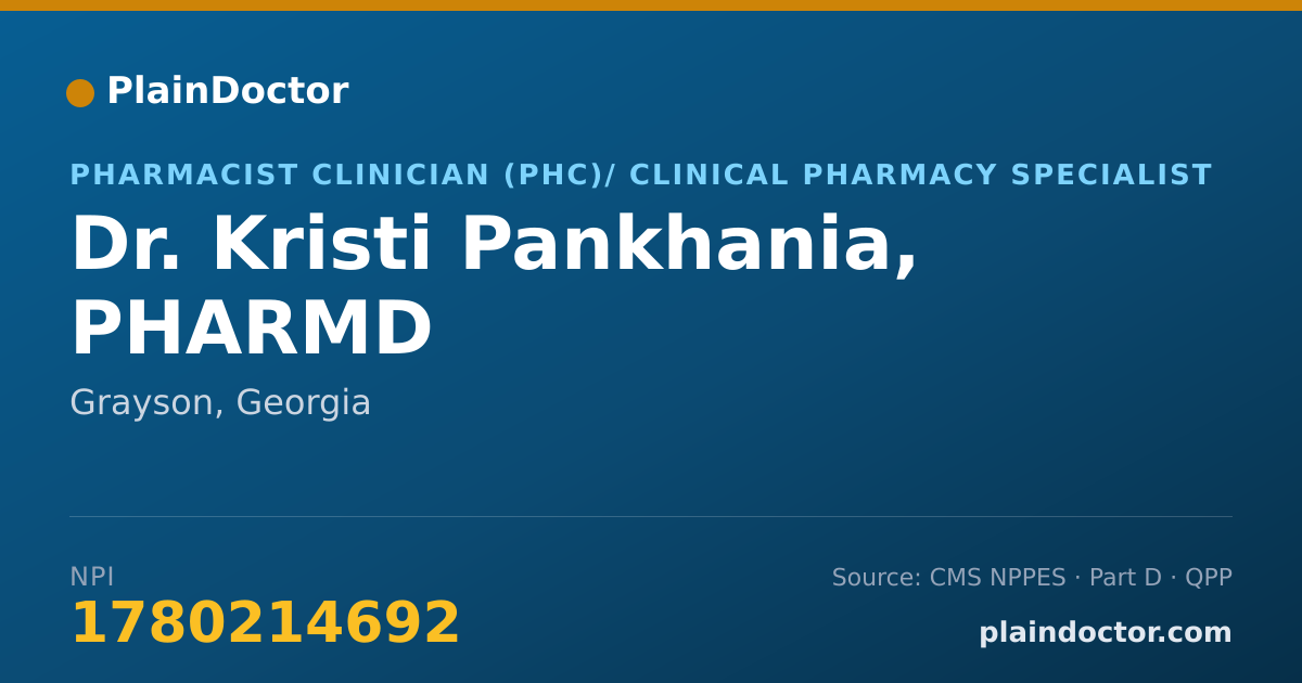 Shareable card for Kristi Pankhania, PHARMD - Pharmacist Clinician (PhC)/ Clinical Pharmacy Specialist, Grayson, GA