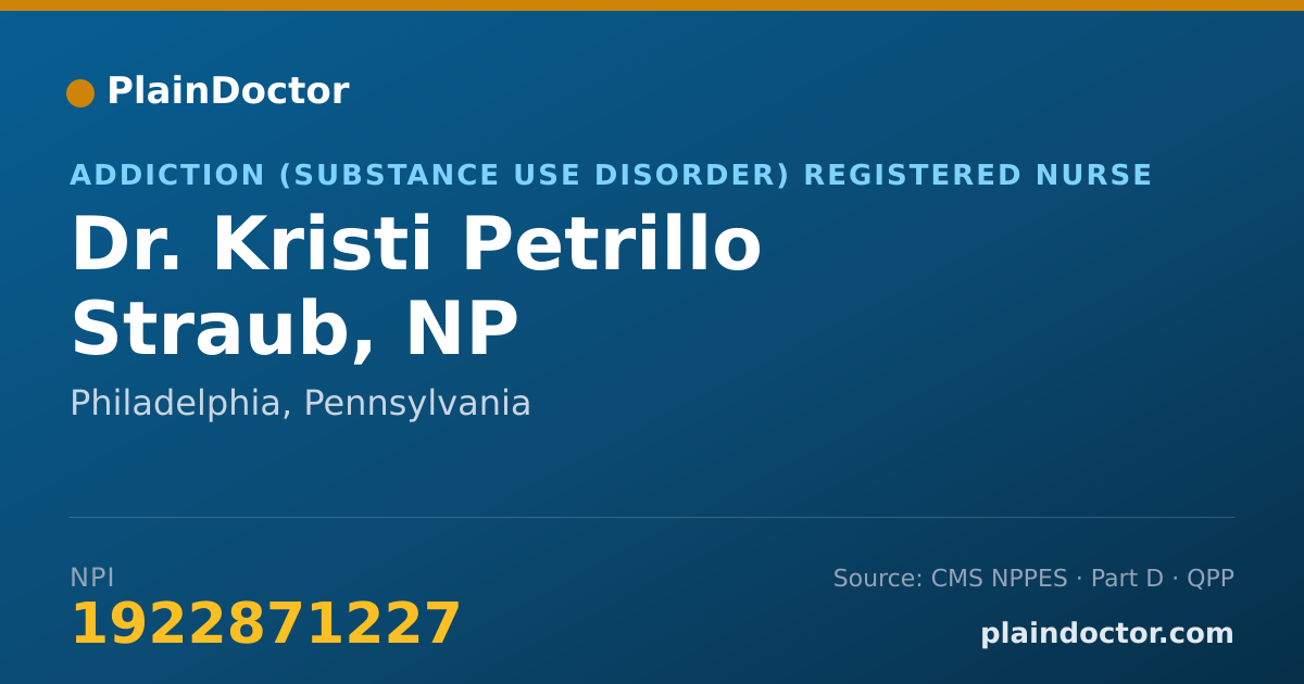 Shareable card for Kristi Petrillo Straub, NP - Addiction (Substance Use Disorder) Registered Nurse, Philadelphia, PA
