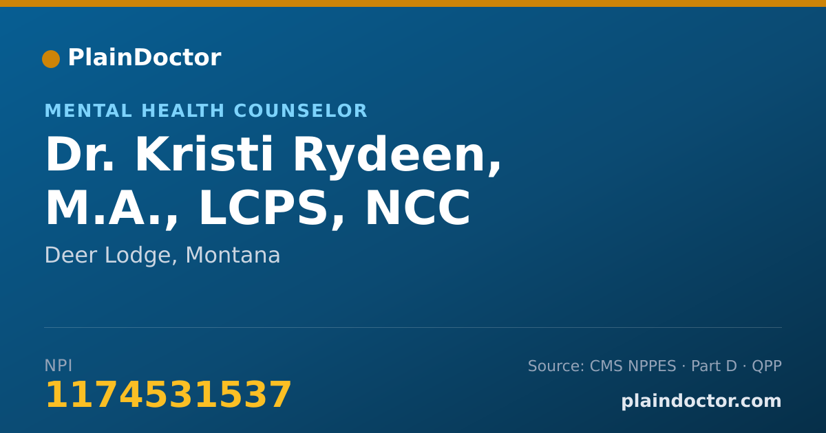 Shareable card for Kristi Rydeen, M.A., LCPS, NCC - Mental Health Counselor, Deer Lodge, MT