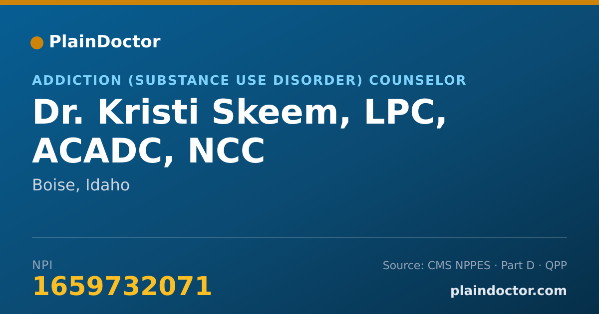 Shareable card for Kristi Skeem, LPC, ACADC, NCC - Addiction (Substance Use Disorder) Counselor, Boise, ID