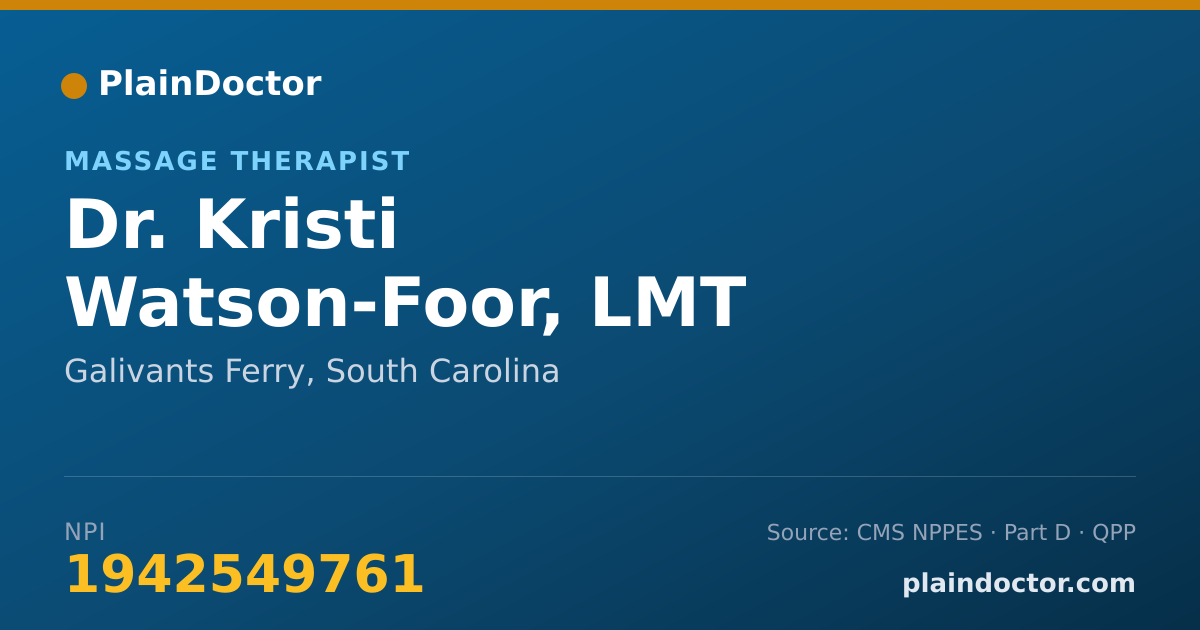Shareable card for Kristi Watson-Foor, LMT - Massage Therapist, Galivants Ferry, SC