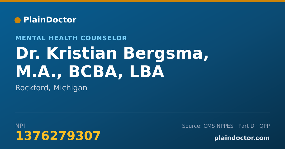 Shareable card for Kristian Bergsma, M.A., BCBA, LBA - Mental Health Counselor, Rockford, MI