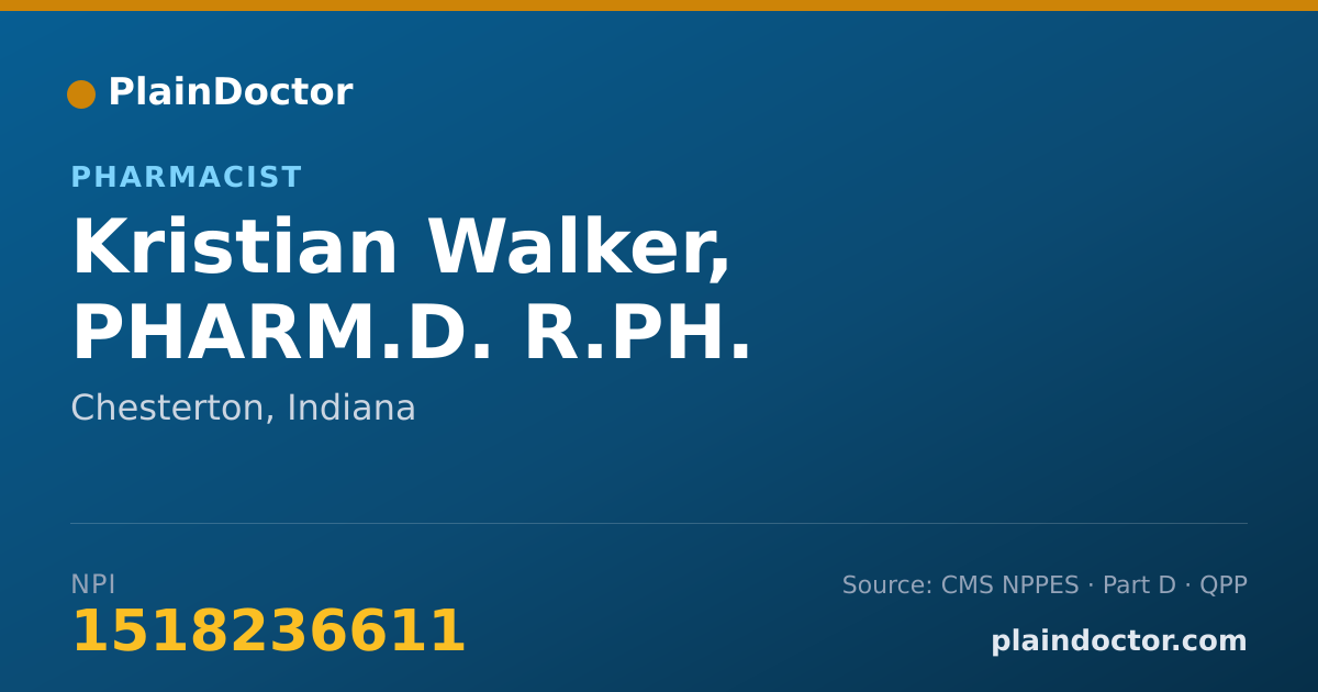 Shareable card for Kristian Walker, PHARM.D. R.PH. - Pharmacist, Chesterton, IN