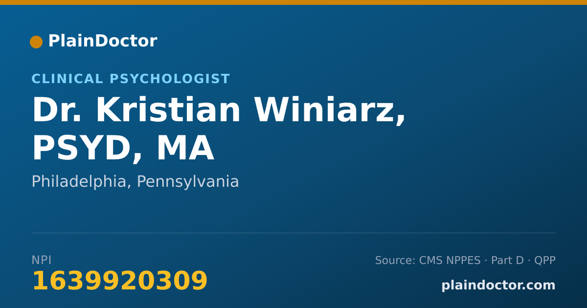 Shareable card for Kristian Winiarz, PSYD, MA - Clinical Psychologist, Philadelphia, PA