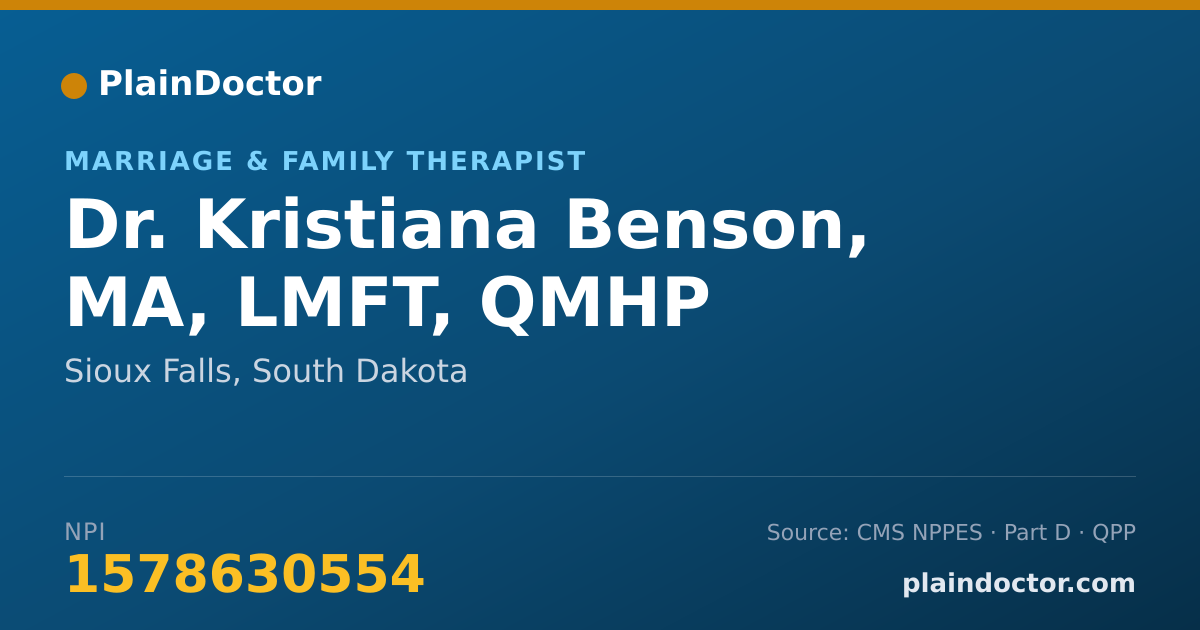 Shareable card for Kristiana Benson, MA, LMFT, QMHP - Marriage & Family Therapist, Sioux Falls, SD