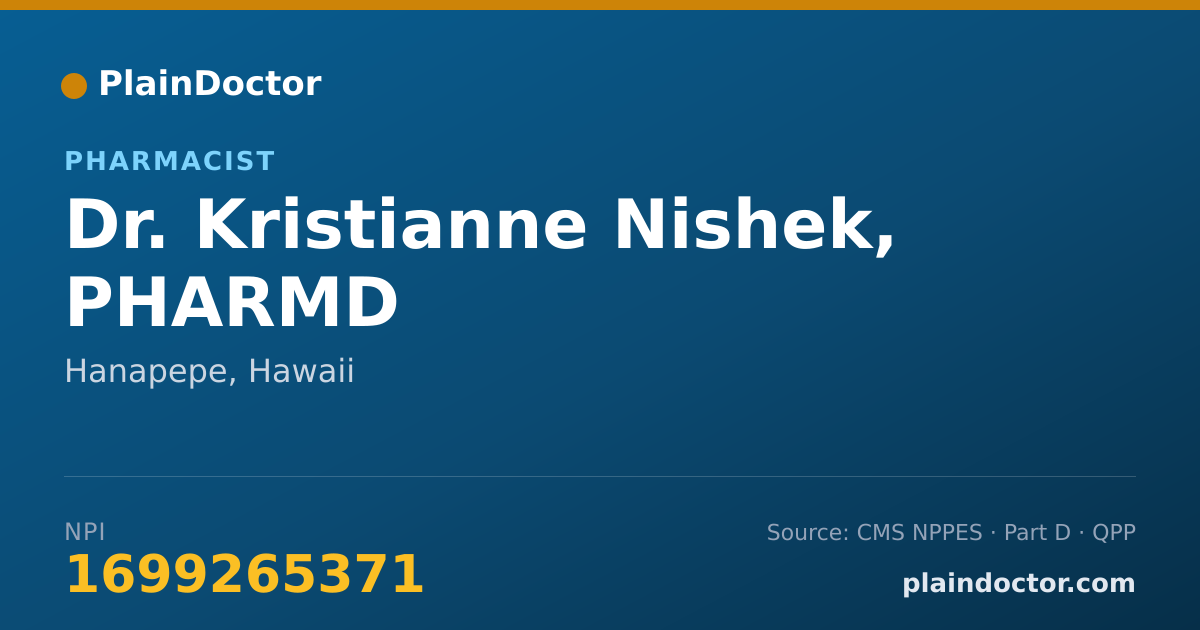Shareable card for Kristianne Nishek, PHARMD - Pharmacist, Hanapepe, HI