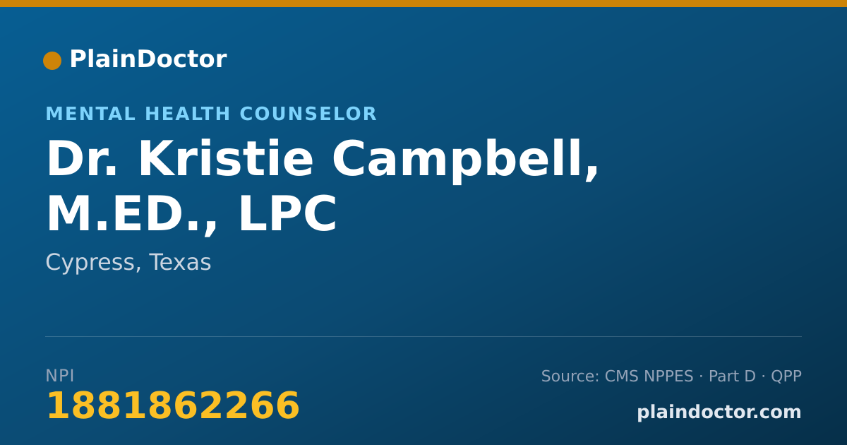 Shareable card for Kristie Campbell, M.ED., LPC - Mental Health Counselor, Cypress, TX