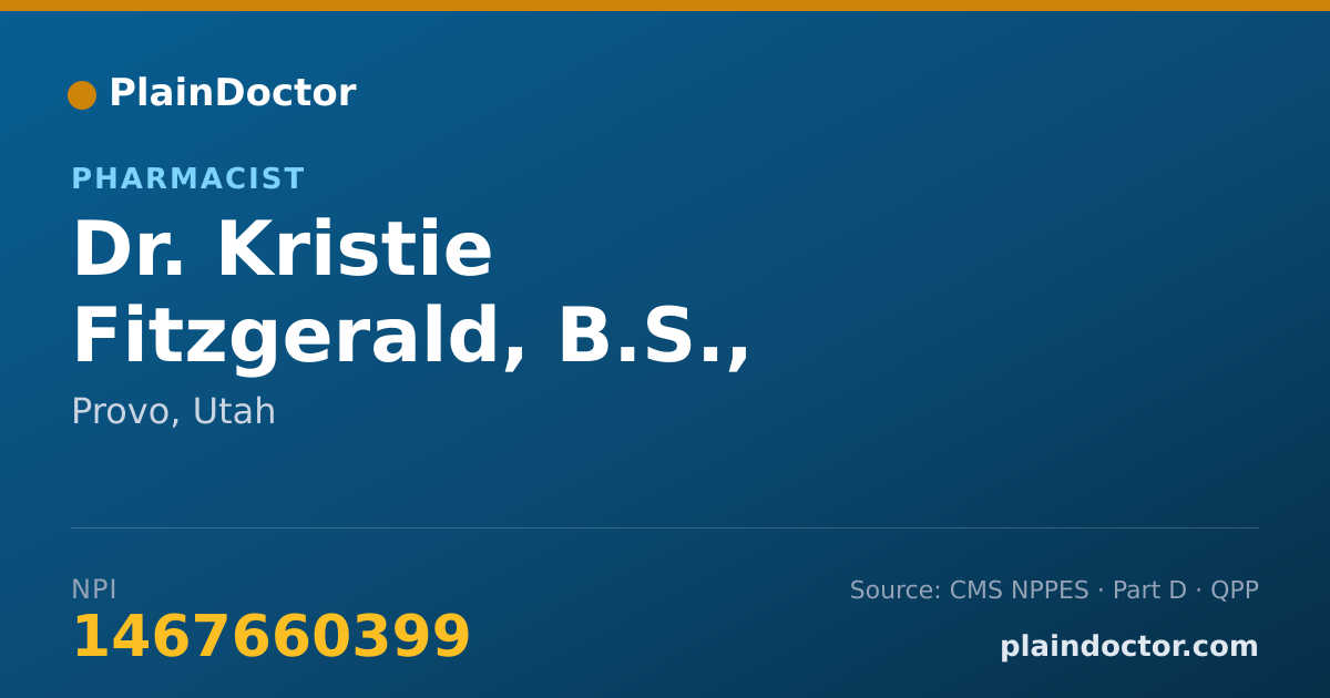Shareable card for Kristie Fitzgerald, B.S., PHARM - Pharmacist, Provo, UT